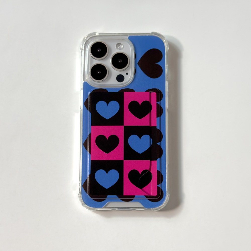 (Card Pocket) Heart Pattern Blue 하트 패턴 블루 카드 포켓